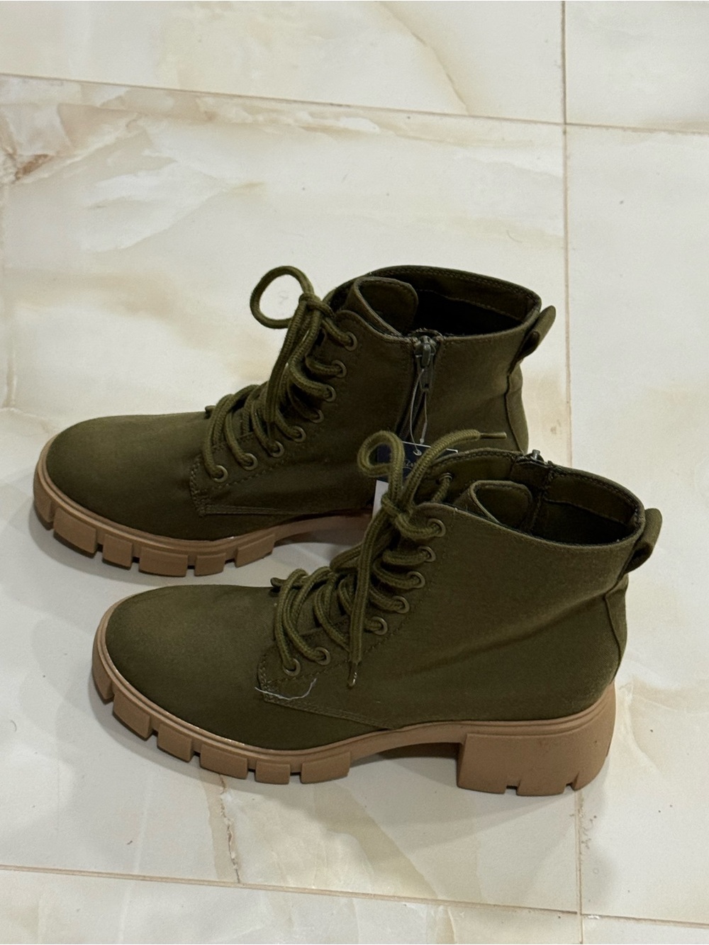 Olive Green Lace-Up Women's Combat Boots - Picture 4 of 8